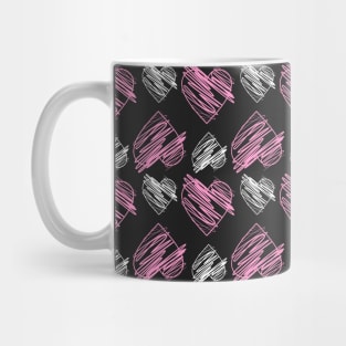 love shape handdrawn pink with white color pattern, black background Mug